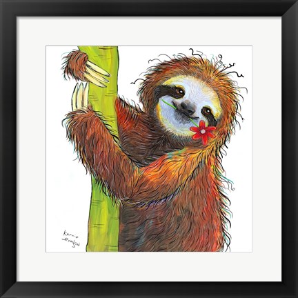 Framed Sloth with Red Flower Print