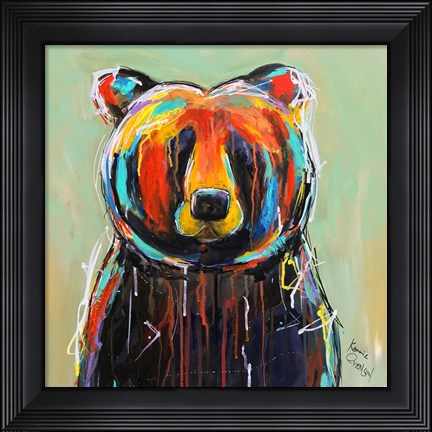 Framed Painted Black Bear Print