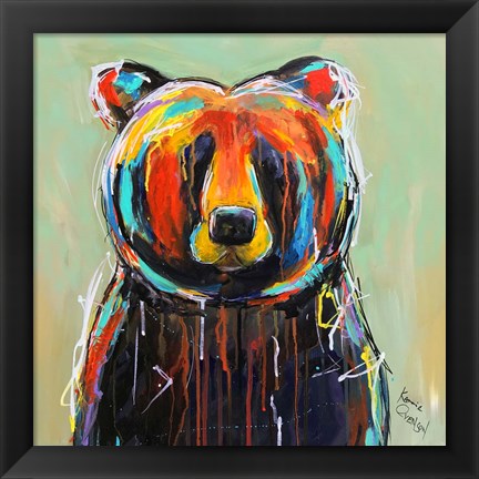 Framed Painted Black Bear Print