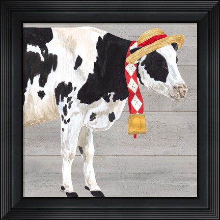 Framed Intellectual Animals I Cow and Bell Print