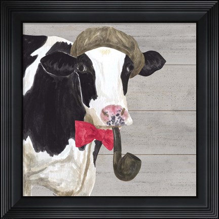 Framed Intellectual Animals II Cow and Pipe Print