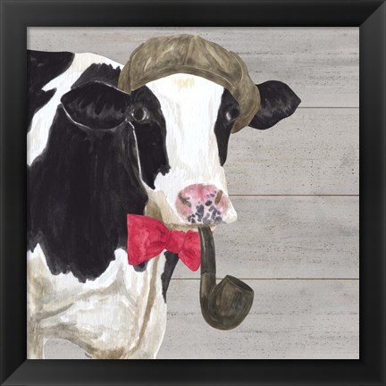 Framed Intellectual Animals II Cow and Pipe Print