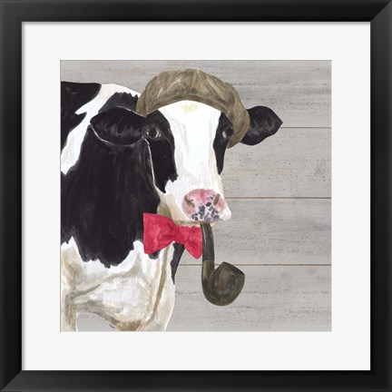 Framed Intellectual Animals II Cow and Pipe Print