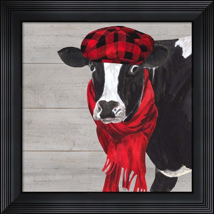 Framed Intellectual Animals III Cow and Scarf Print