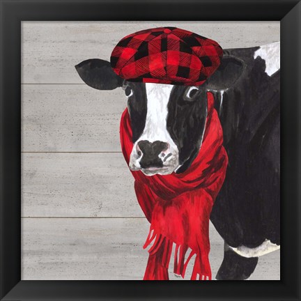 Framed Intellectual Animals III Cow and Scarf Print