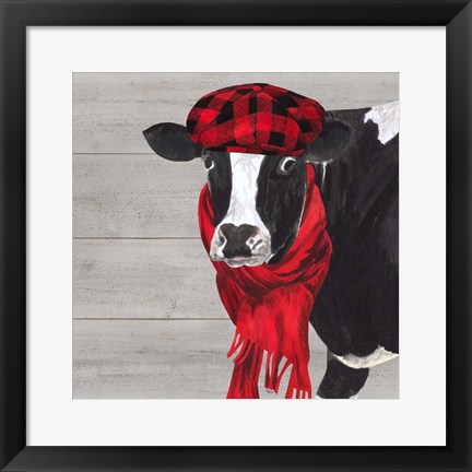 Framed Intellectual Animals III Cow and Scarf Print