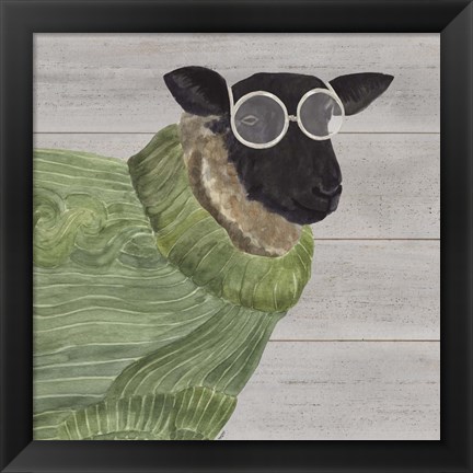 Framed Intellectual Animals IV Sheep and Sweater Print
