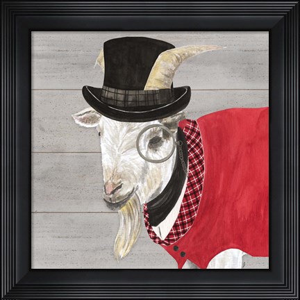 Framed Intellectual Animals VI Goat with Hat Print