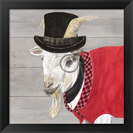 Framed Intellectual Animals VI Goat with Hat Print