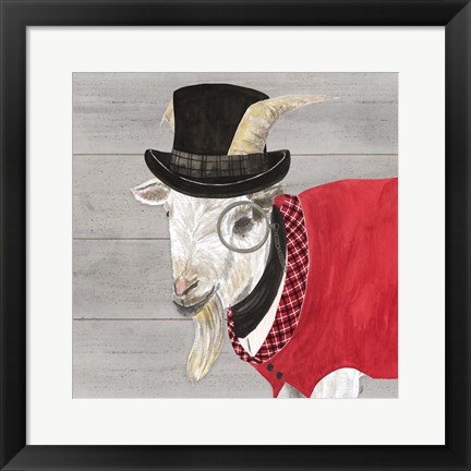 Framed Intellectual Animals VI Goat with Hat Print