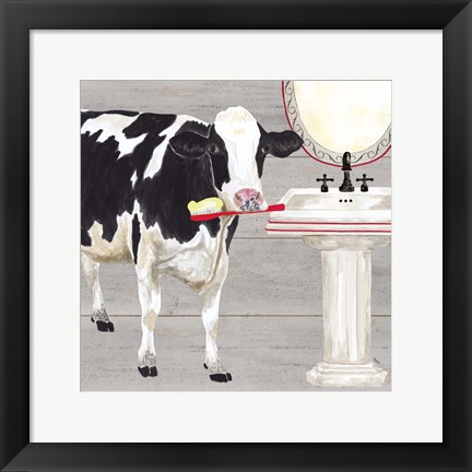Framed Bath time for Cows Sink Print