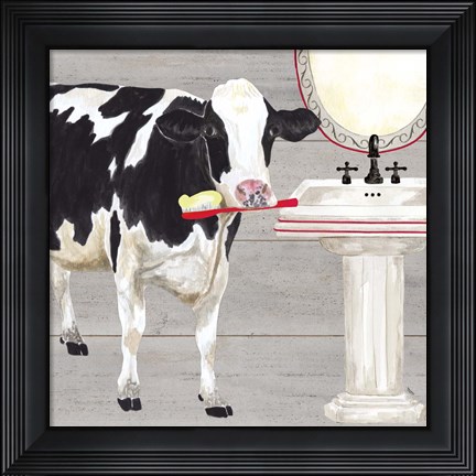 Framed Bath time for Cows Sink Print