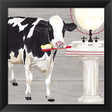 Framed Bath time for Cows Sink Print