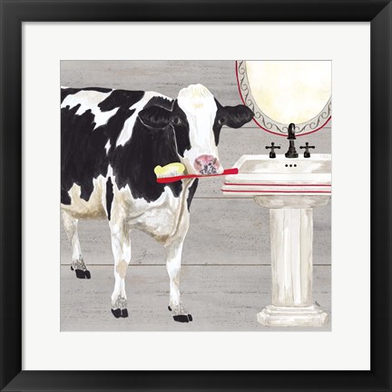 Framed Bath time for Cows Sink Print