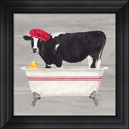 Framed Bath time for Cows Tub Print