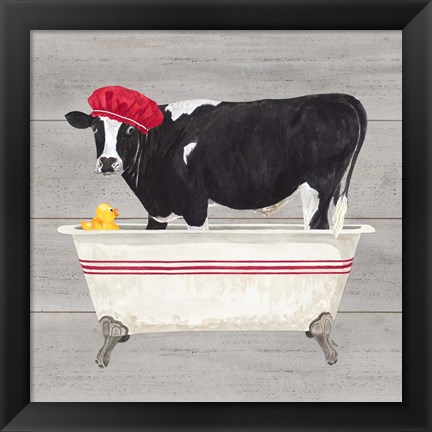 Framed Bath time for Cows Tub Print