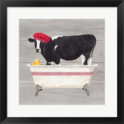 Framed Bath time for Cows Tub Print