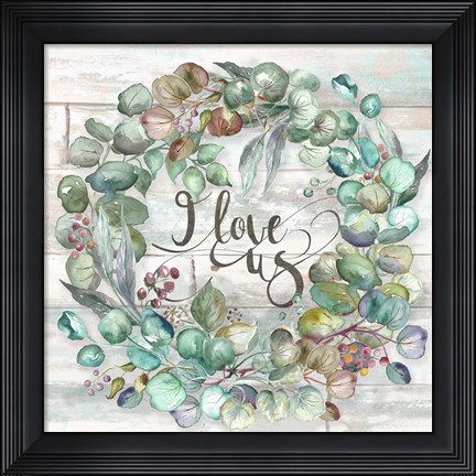 Framed Eucalyptus Wreath on shiplap Print