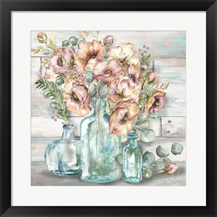 Framed Blush Poppies and Eucalyptus Still Life Print