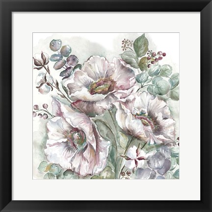 Framed Blush Poppies and Eucalyptus Print