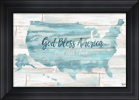 Framed God Bless America USA Map Print