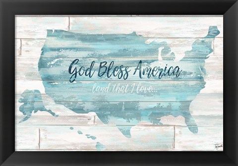 Framed God Bless America USA Map Print