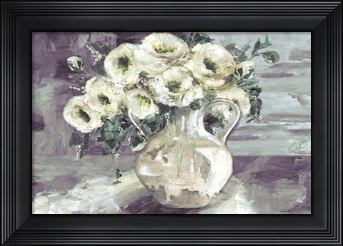 Framed White Flowers in Pottery Pitcher Print