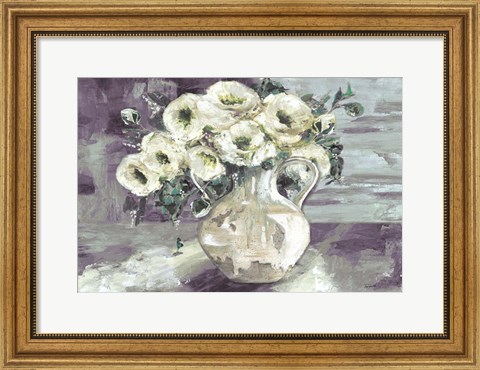 Framed White Flowers in Pottery Pitcher Print