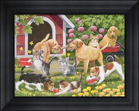 Framed Puppies and Kittens - Spring and Summer Print
