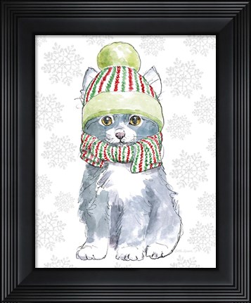 Framed Christmas Kitties II Snowflakes v2 Print