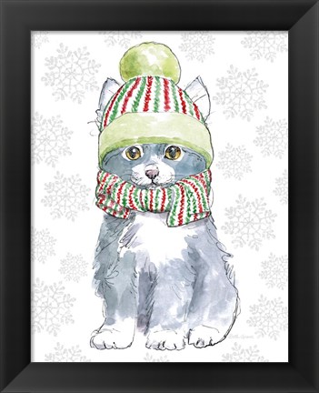 Framed Christmas Kitties II Snowflakes v2 Print