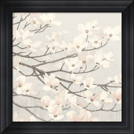 Framed Dogwood Blossoms II Gray Print