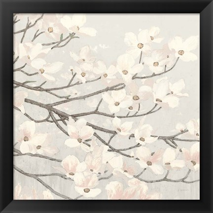 Framed Dogwood Blossoms II Gray Print