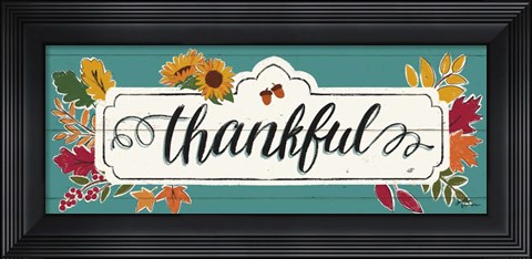 Framed Thankful IV Turquoise Print