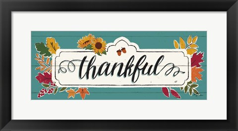 Framed Thankful IV Turquoise Print