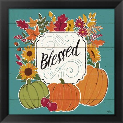 Framed Thankful III Turquoise Print