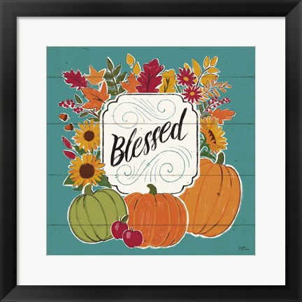 Framed Thankful III Turquoise Print