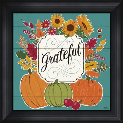 Framed Thankful II Turquoise Print