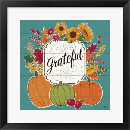 Framed Thankful II Turquoise Print