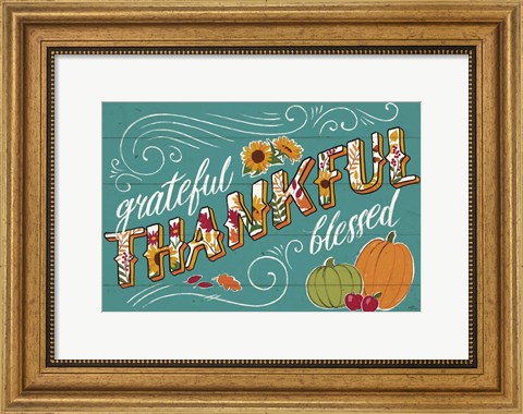 Framed Thankful I Turquoise Print