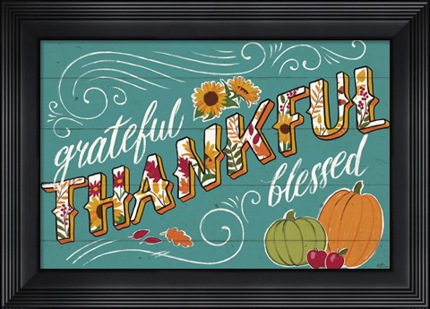Framed Thankful I Turquoise Print