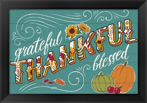 Framed Thankful I Turquoise Print