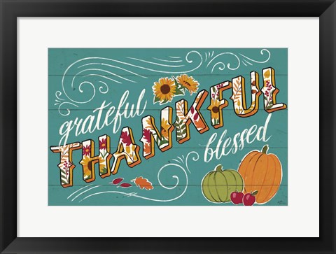 Framed Thankful I Turquoise Print