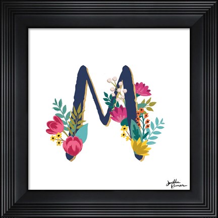 Framed Romantic Luxe Monogram M Navy Print
