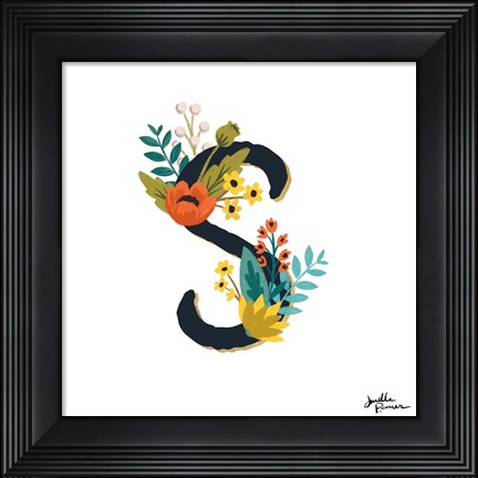Framed Romantic Luxe Monogram S Black Print