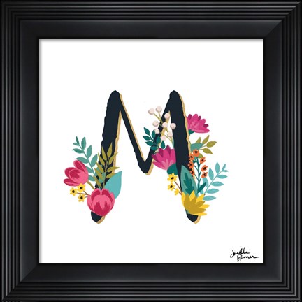 Framed Romantic Luxe Monogram M Black Print