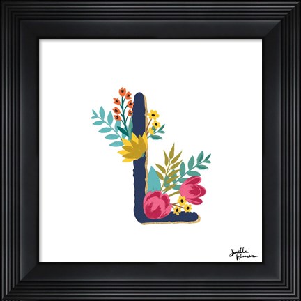 Framed Romantic Luxe Monogram L Navy Print