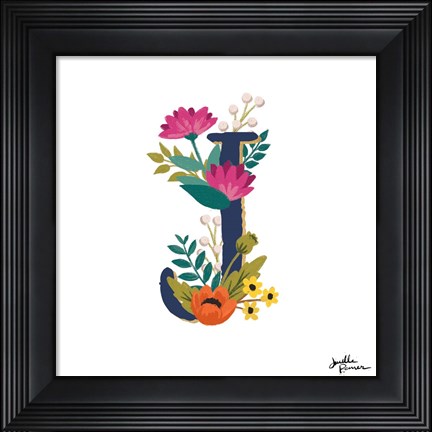 Framed Romantic Luxe Monogram J Navy Print