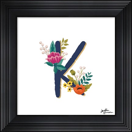 Framed Romantic Luxe Monogram K Navy Print