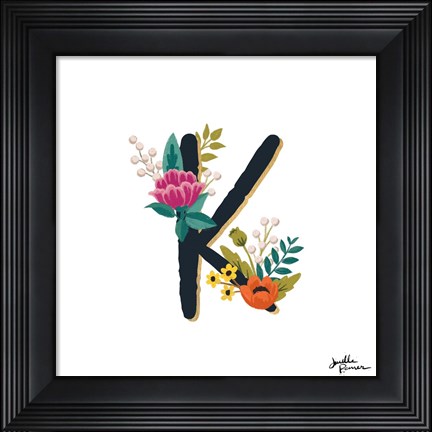 Framed Romantic Luxe Monogram K Black Print